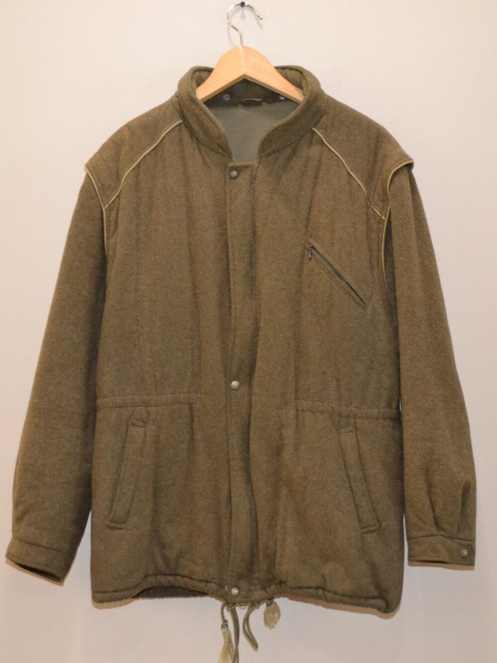 Steinbock Himalaya Military green Vintage Wool Jacket With hidden Hood 48" chest